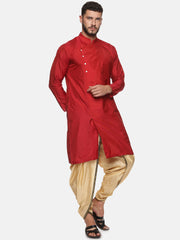Men Maroon Colour Polyester Kurta Dhoti Pant Set.