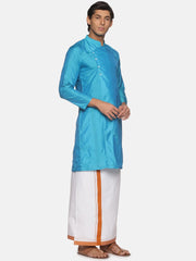Men Blue Colour Polyester Kurta Dhoti  Set.