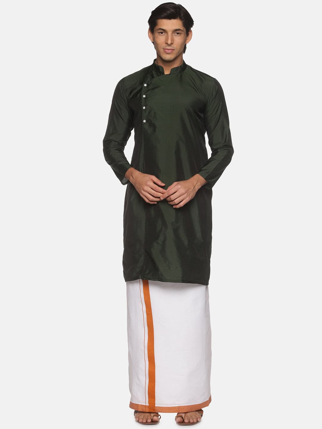 Men Green Colour Polyester Kurta Dhoti  Set