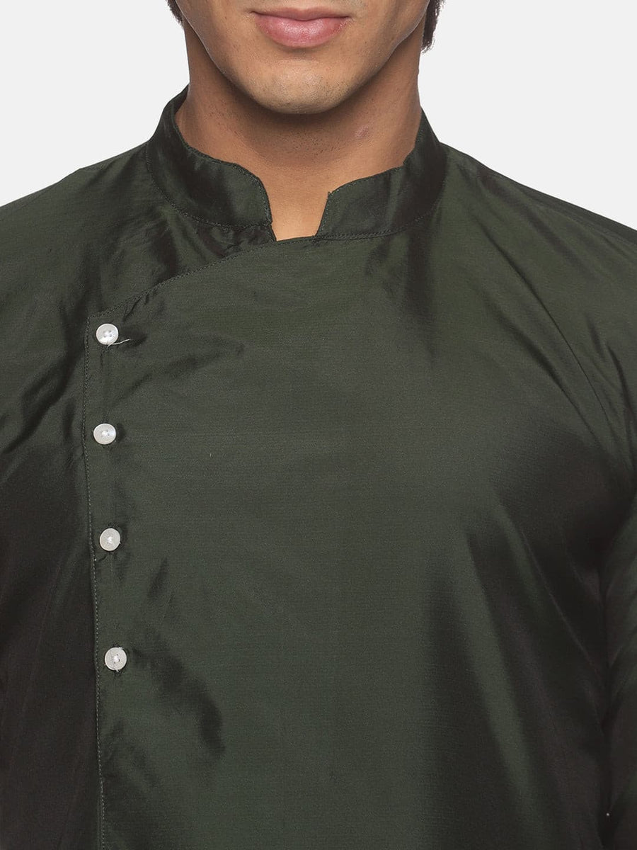 Men Green Colour Polyester Kurta Dhoti  Set