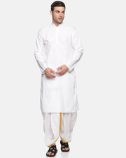 Men White Colour Cotton Kurta Dhoti Pant Set