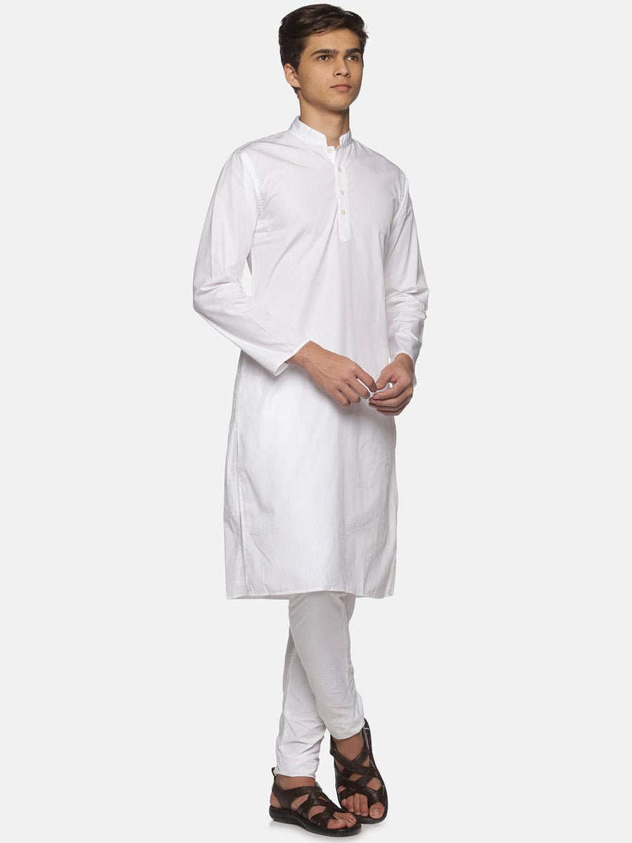 Men White Colour Cotton Kurta Pyjama Set.