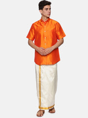 Men Solid Colour Half Sleeve Shirt and Readymade Pocket Dhoti Set