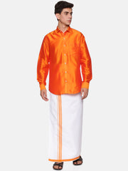 Men Polyester Solid Colour Ethnic Full Sleeve Shirt and Dhoti Set