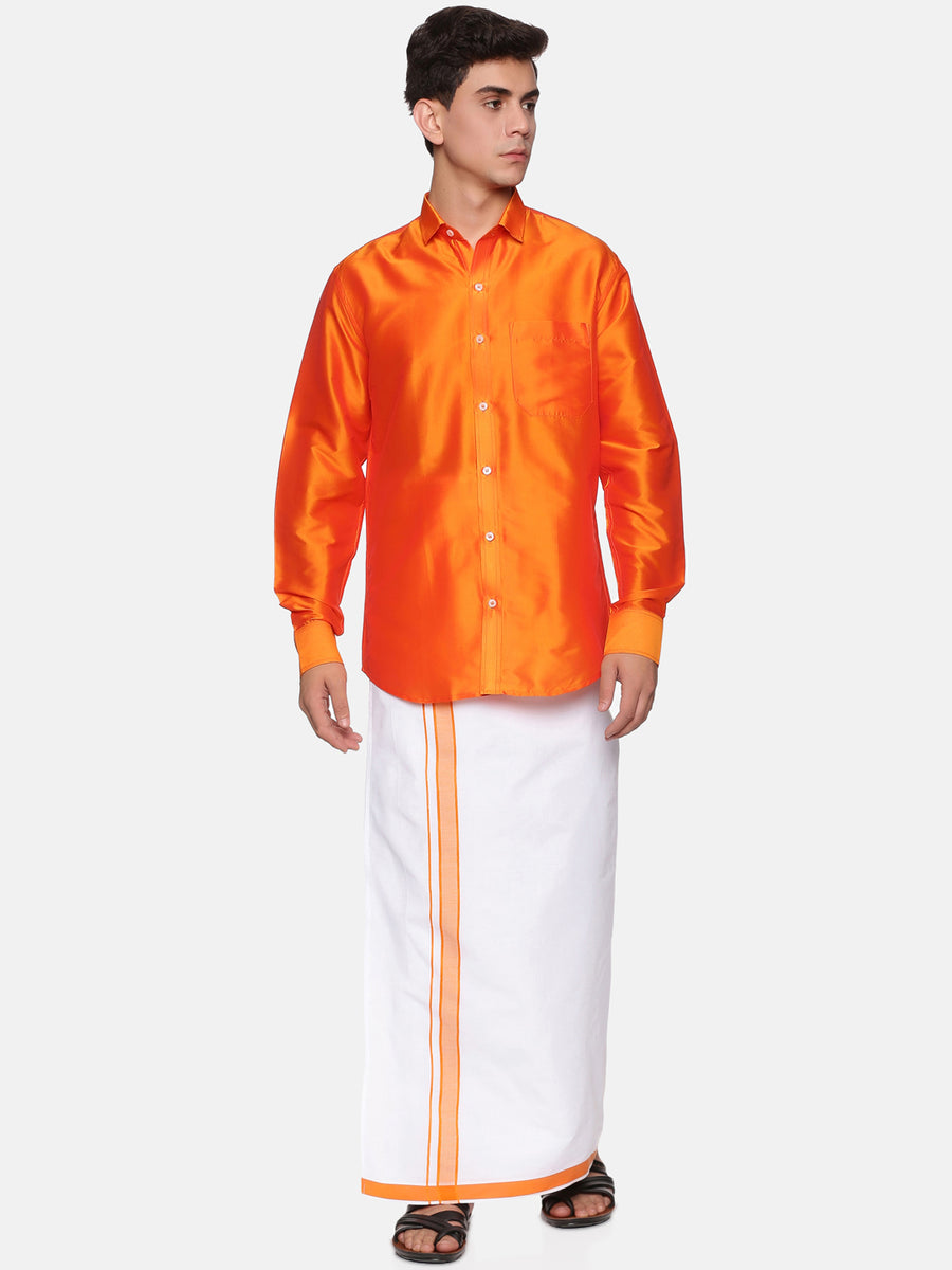 Men Polyester Solid Colour Ethnic Full Sleeve Shirt and Dhoti Set