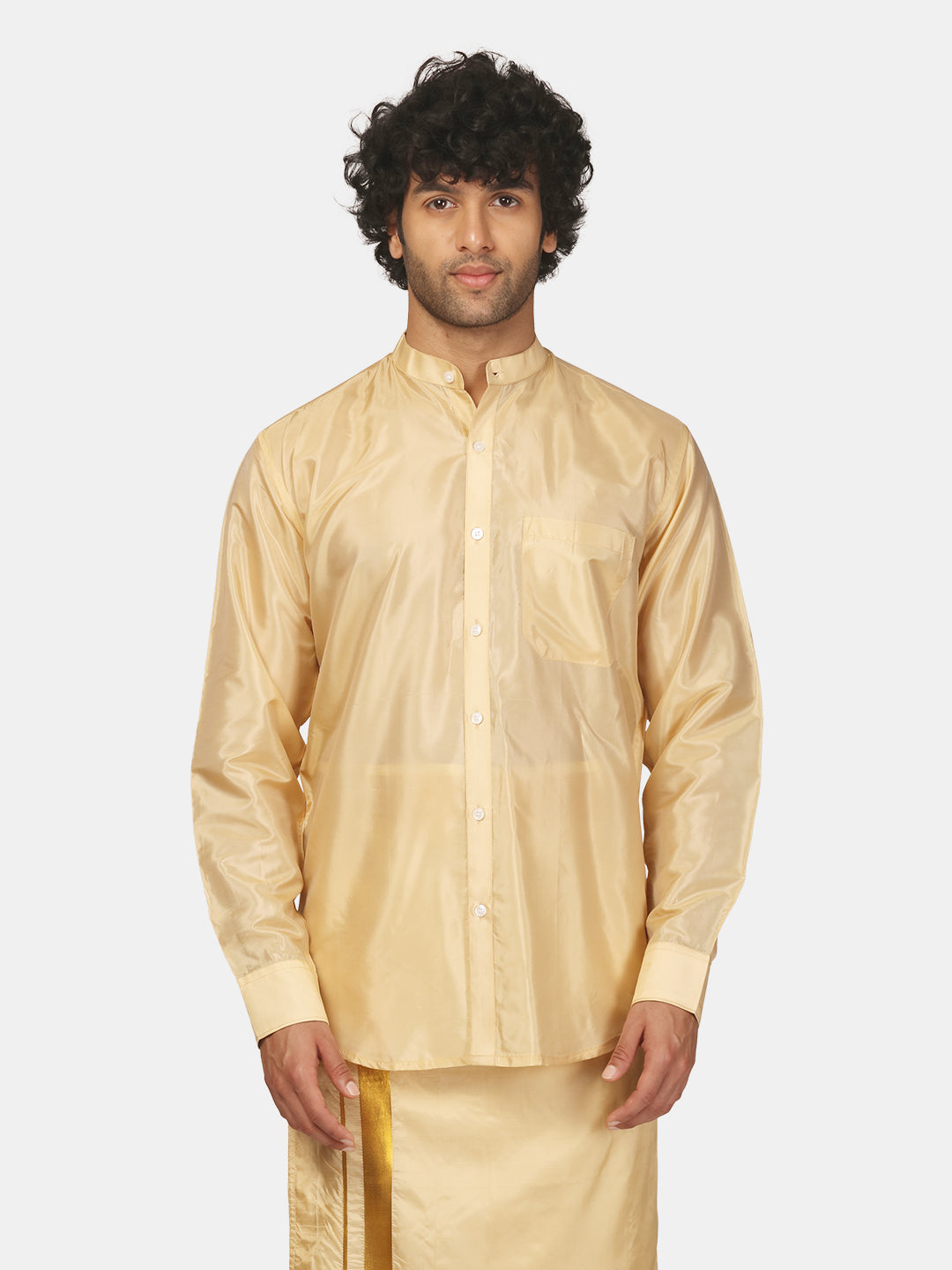 Golden color best sale silk shirt