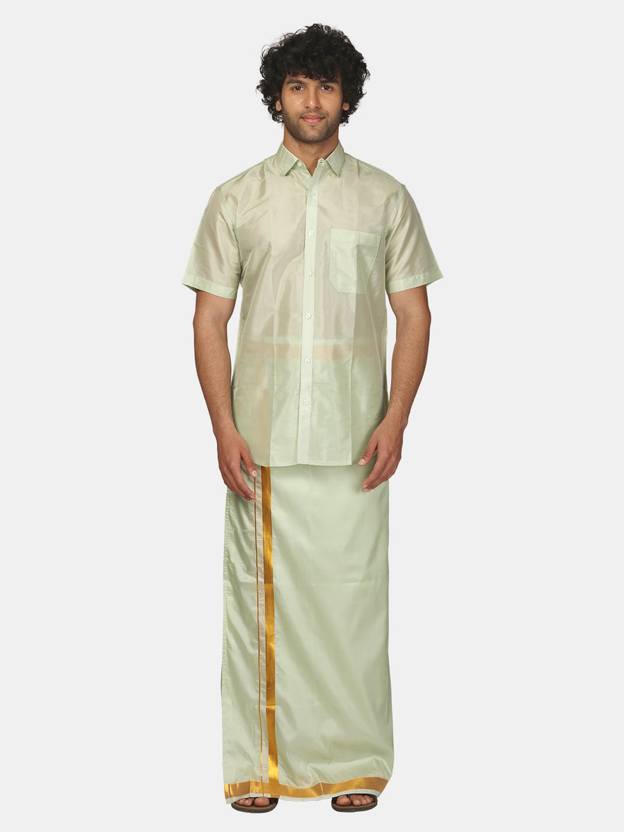 Men Artsilk Half Sleeve Shirt and Ready to Wear Pocket Dhoti Matching Set