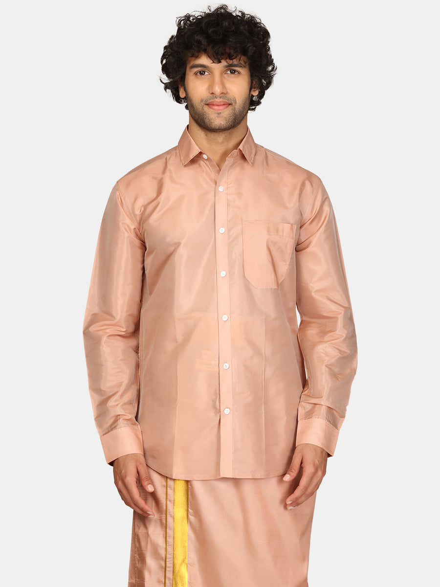 Men Solid Colour Virtual Silk Full Sleeve Spread Collar Shirt