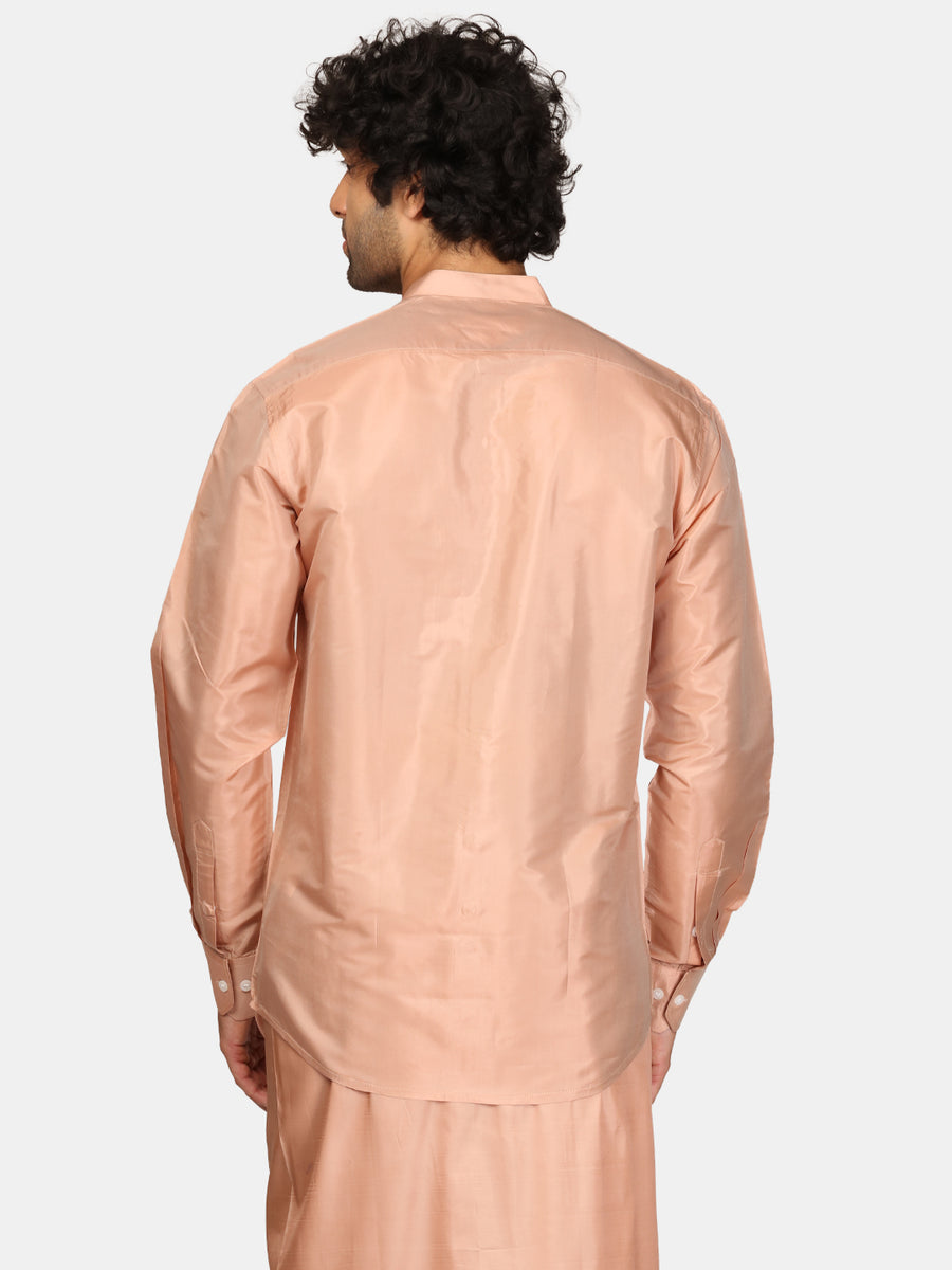 Men Solid Colour Mandarin Collar Virtual Silk Shirt