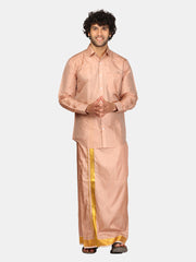 Men Solid Colour Artsilk Full Sleeve Shirt Dhoti Set