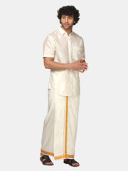 Men Artsilk Half Sleeve Shirt and Ready to Wear Pocket Dhoti Matching Set