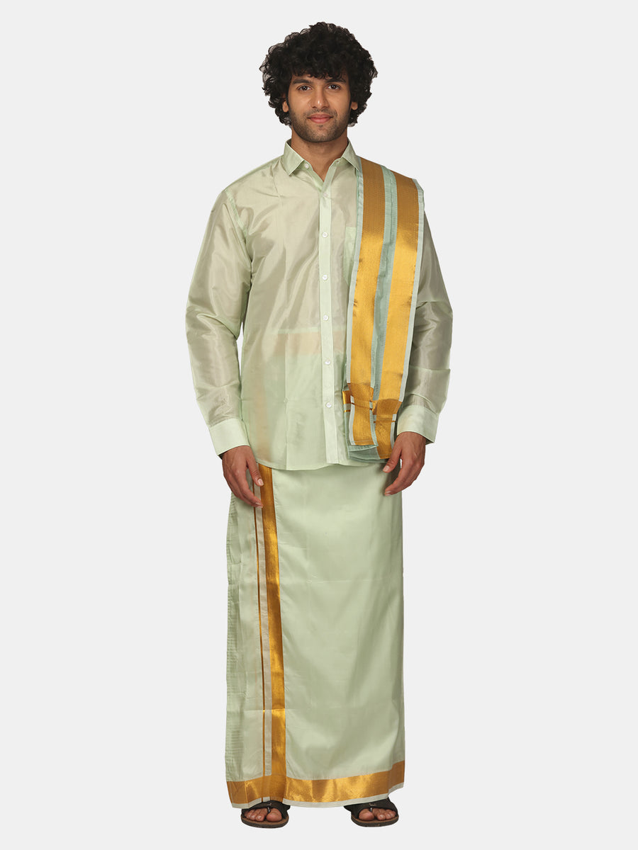 Men Full Sleeve Shirt Angavastram and Pocket Dhoti Set