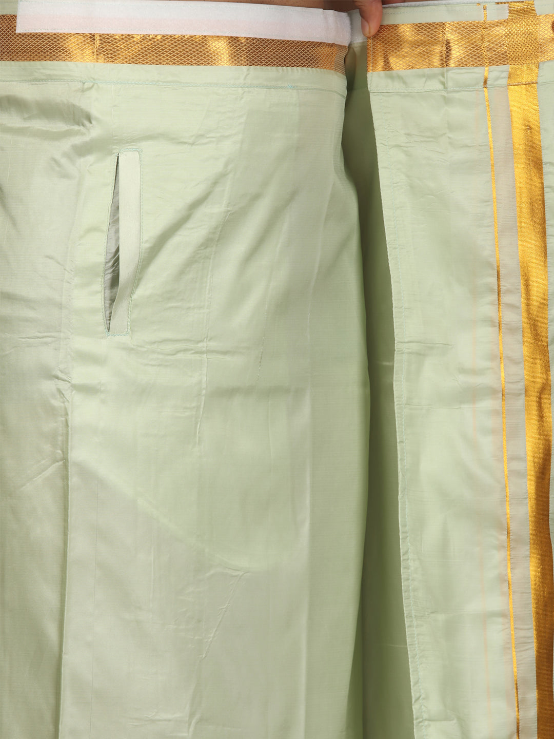 Mens Art Silk Full Sleeve Shirt with Pocket Dhoti and Angavastram Set